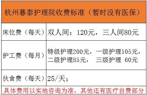 杭州暮泰醫養中心價格
